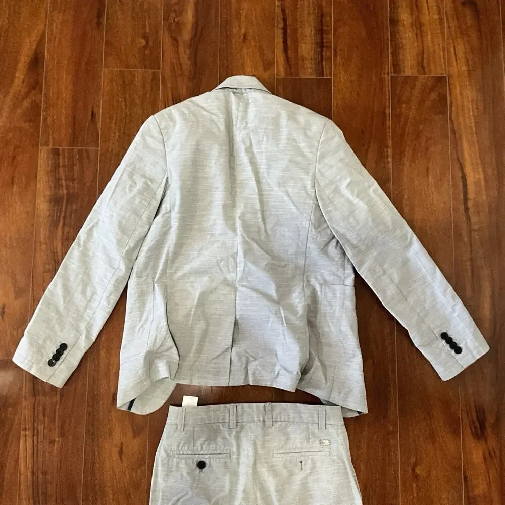BOSS Boys Light Grey Linen Two Piece Suit Regular Fit Size 14S
